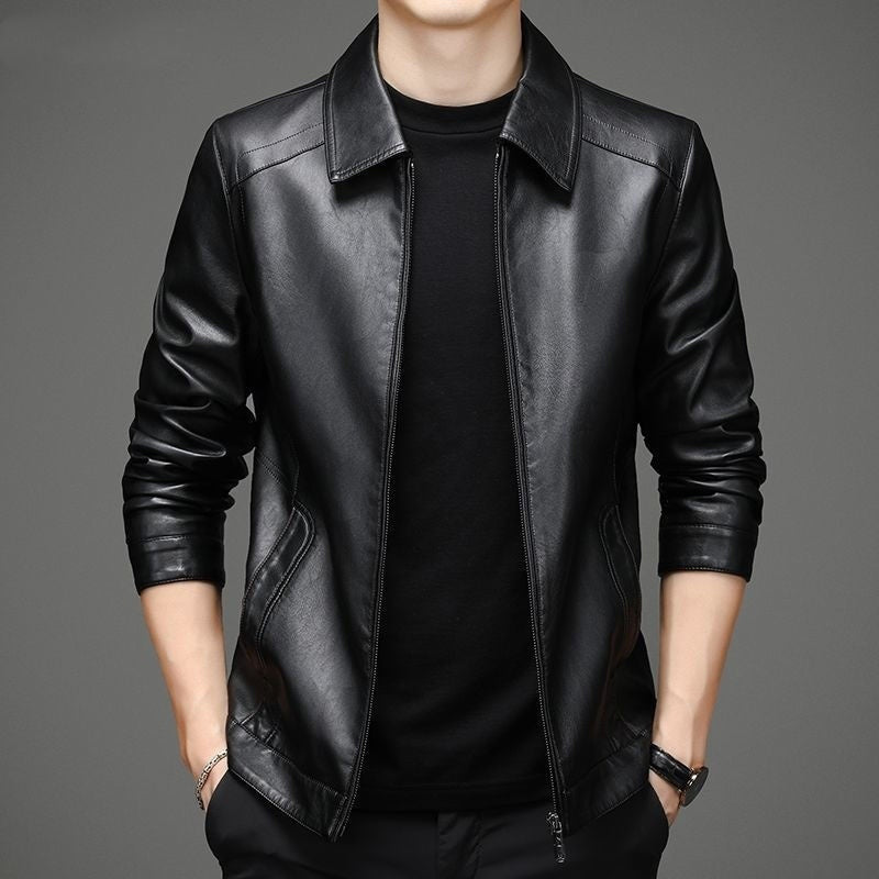 Thin Fleece-Lined Soft Leather Jacket for Dad Gentle Heritage Warmth