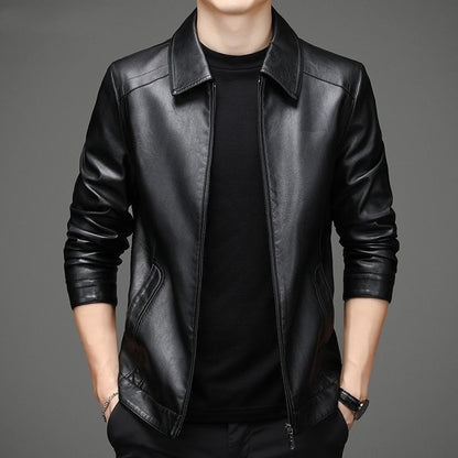 Thin Fleece-Lined Soft Leather Jacket for Dad Gentle Heritage Warmth
