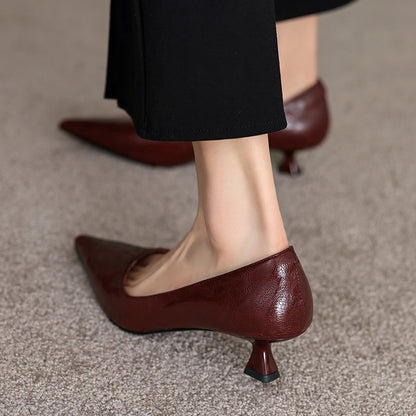 Women's Solid Color French Pointed-toe Mid Heel Shoes
