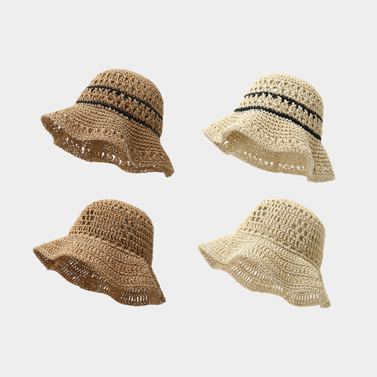 Fashion Crocheted Breathable Straw Can Shape Bucket Hat Women's Seaside Vacation
