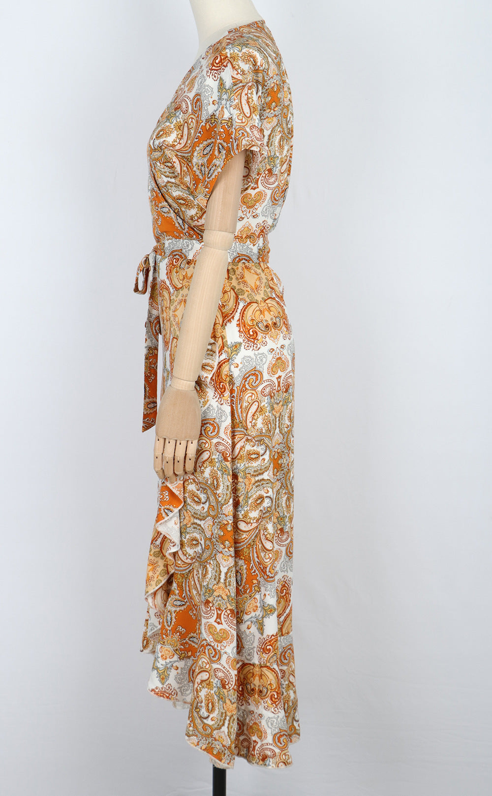 Ladies V-Neck Short Sleeve Patchwork Irregular Dress