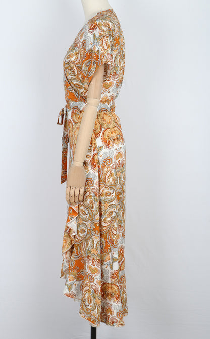 Ladies V-Neck Short Sleeve Patchwork Irregular Dress