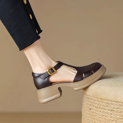 All-match Retro Small Chunky Heel Platform Ankle-strap High Heels