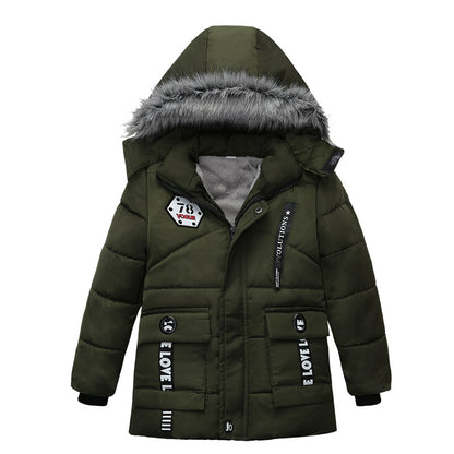 The Lettered Hearth: Thickened Letter-Print Hooded Cotton Jacket