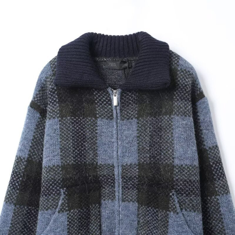 Women's Fashion Casual Plaid Knitted Coat