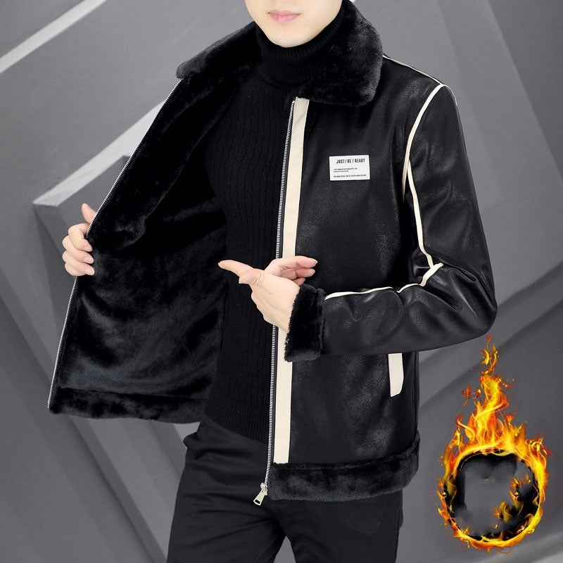 Coat Mens Warm Velvet Thickened Suede Leather Cotton-Padded Fur Integrated Supreme Comfort