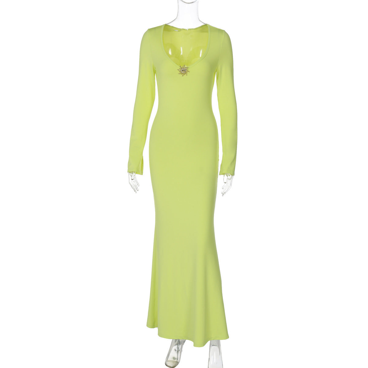 Solid Color High Waist Temperament Long Sleeve Dress