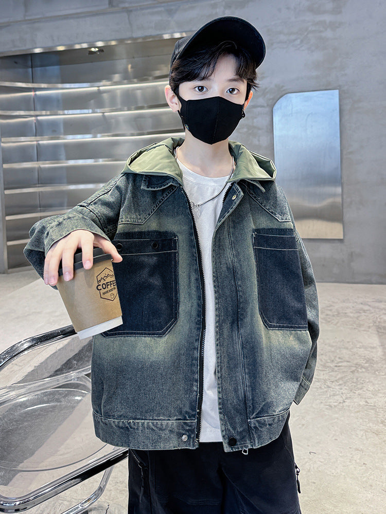 The Rugged Indigo: Older Boy Fleece-Lined Denim Performance Coat