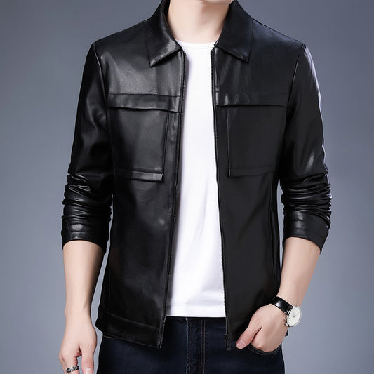 Mens Motorcycle Leather Jacket Slim Lapel Casual Biker Heritage