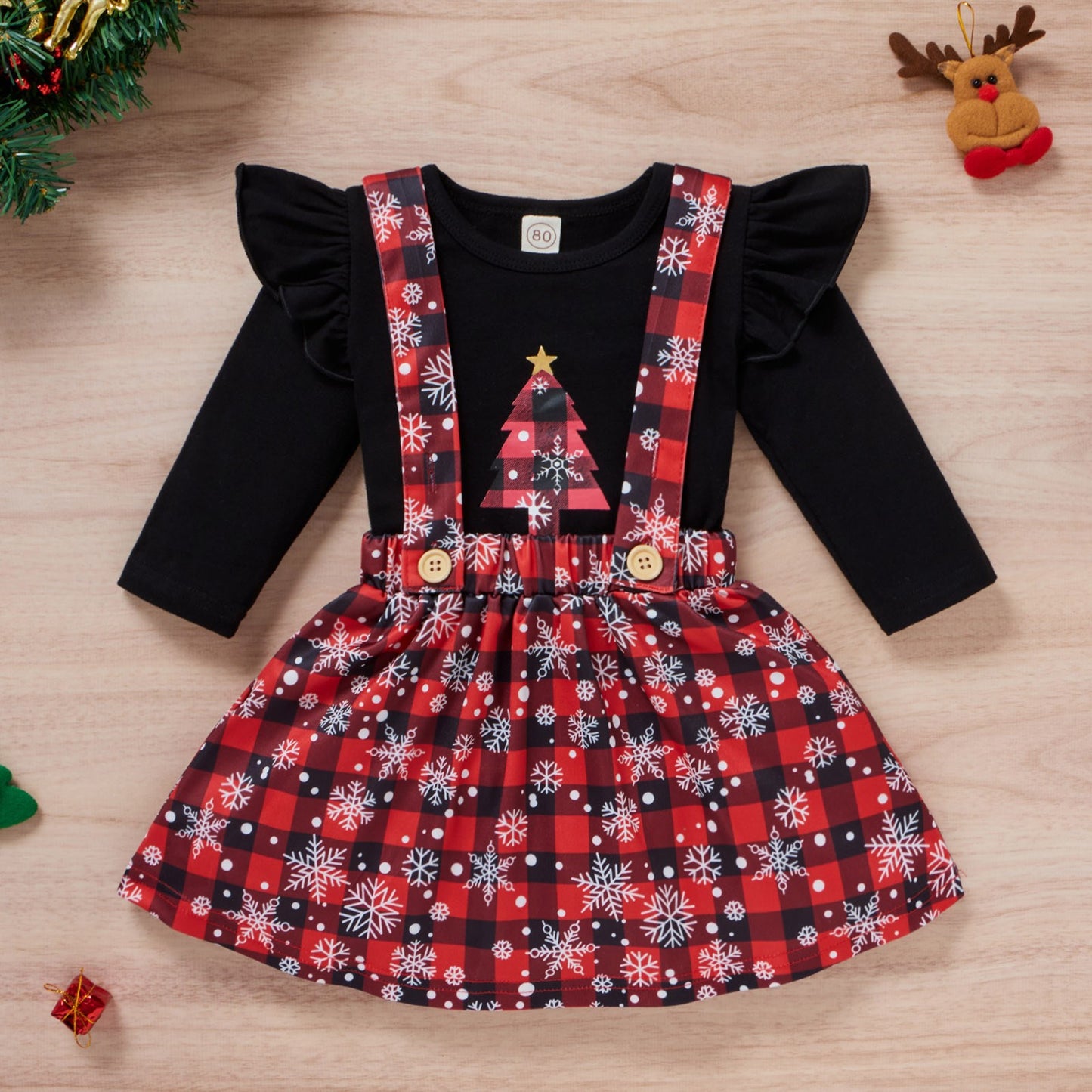 The Yuletide Skirt: Christmas Print Tee & Plaid Skirt Set