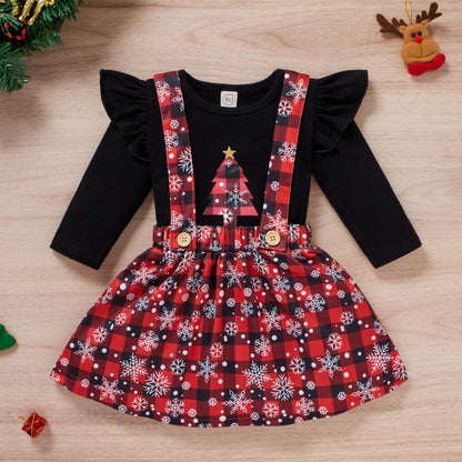 The Yuletide Skirt: Christmas Print Tee & Plaid Skirt Set