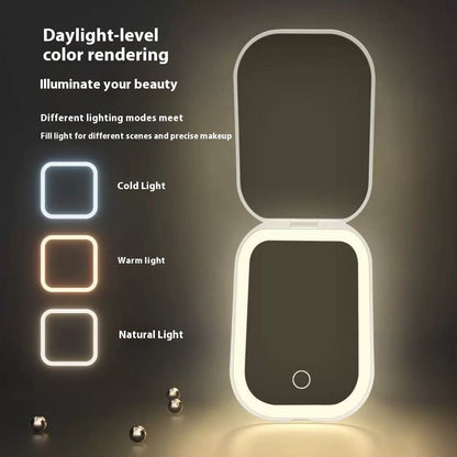 Ultra-thin Foldable Cosmetic Mirror With Light Tricolour Light Convenient HD Luminous