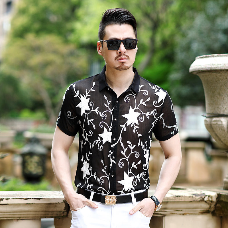 Slim Fit Hollow Embroidered Non-Iron Summer Shirt