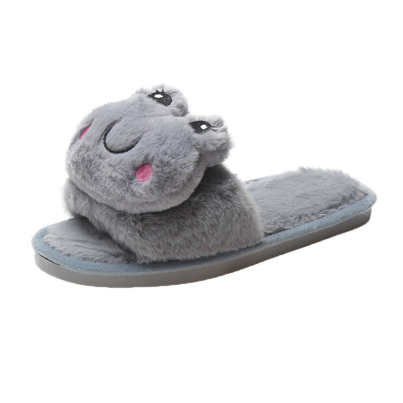 Female Cartoon Flat-bottomed Warm Wool Slippers