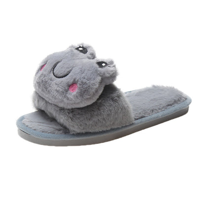 Female Cartoon Flat-bottomed Warm Wool Slippers