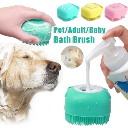 Silicone Pet Bathing & Massage Glove | Shampoo Dispensing Grooming Brush for Dogs & Cats