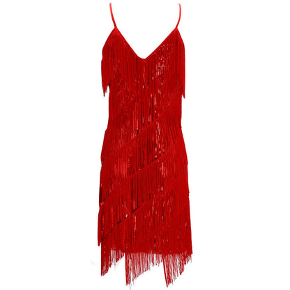 Dance Costume Sequined Tassel Dress