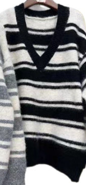 Korean Style Retro V-neck Striped Loose Sweater