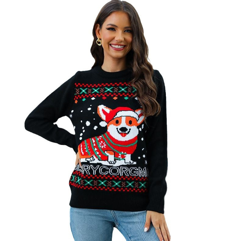 Dog Pattern Jacquard Pullover For Women