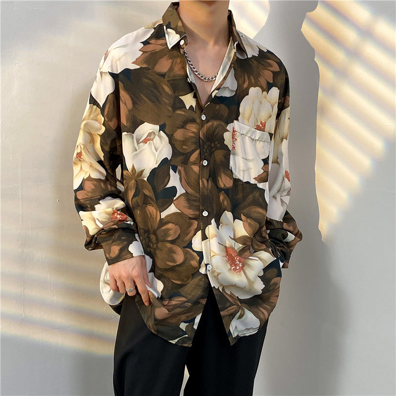 Vintage Floral Full-printed Long-sleeved Shirt