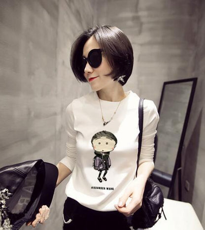 Long sleeve cartoon versatile T-shirt