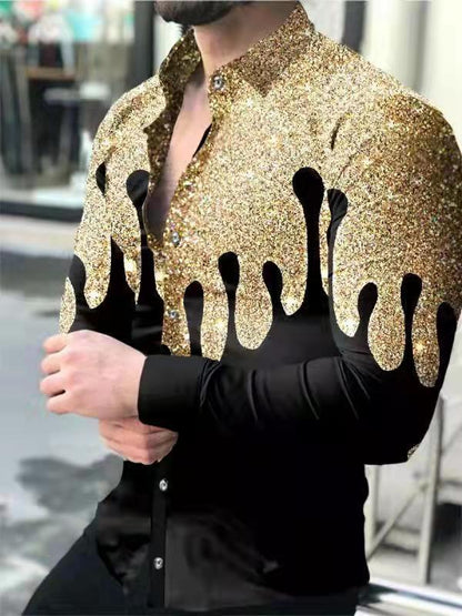 New Street Fashion European And American Youth Long Sleeve Shirt 3D Printed Casual Slim Fit Men Irregular Pattern Print