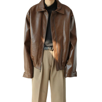 Mens Retro Short Personalized Leather Coat Vintage Individuality