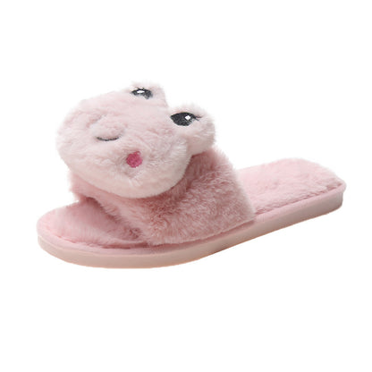 Female Cartoon Flat-bottomed Warm Wool Slippers