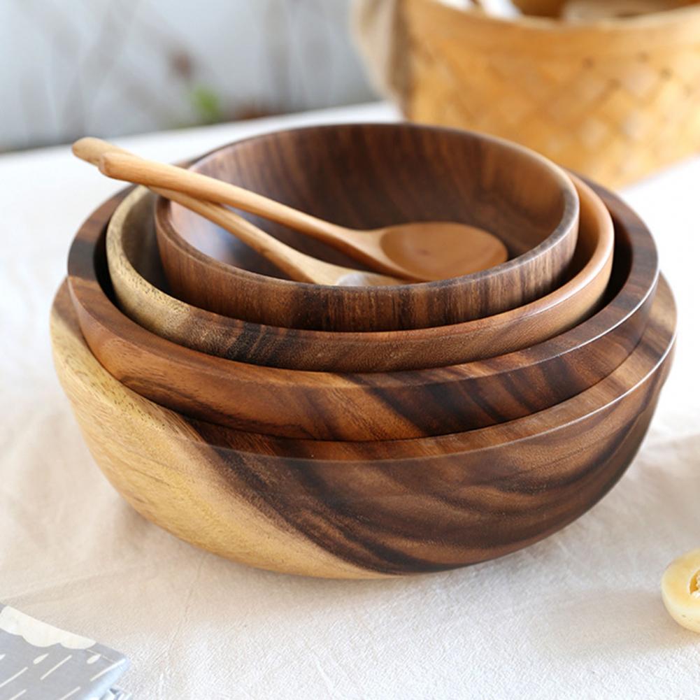 Handcrafted Natural Wooden Salad & Fruit Bowl | Rustic Home & Restaurant Food Serving Bowl