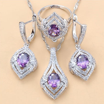 Gem-inlaid Pendant Earrings Necklace Ring Ladies Three-piece Set