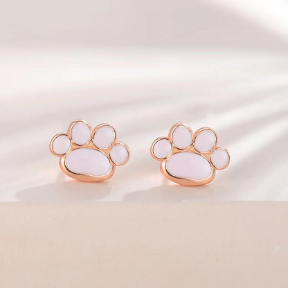 S925 Milk Gas Cat's Paw Ear Studs Simple