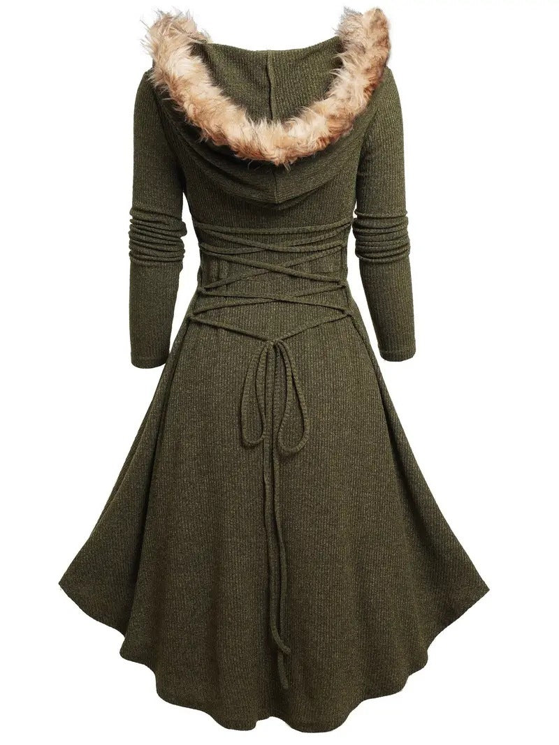 Christmas Women's Vintage Long Sleeve Plush Patchwork Retro Dress