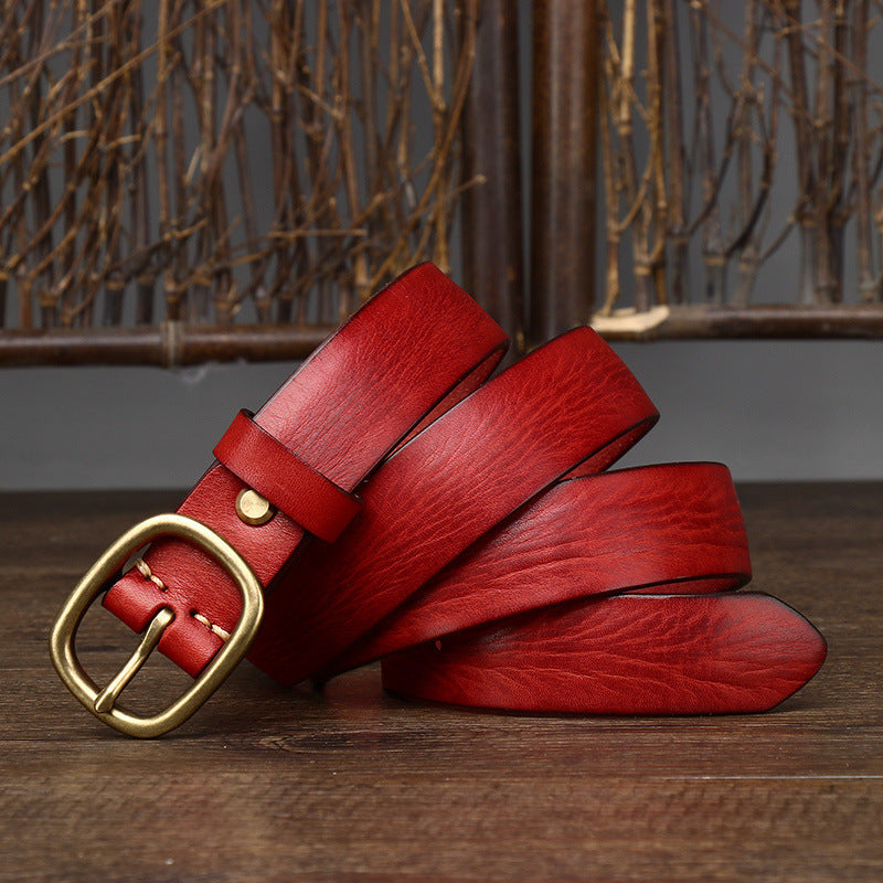 Handmade Vintage Copper Buckle Genuine Leather Belt