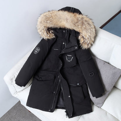 The Grand Arctic: Plus-Size Fur-Collar Mid-Length Down Jacket