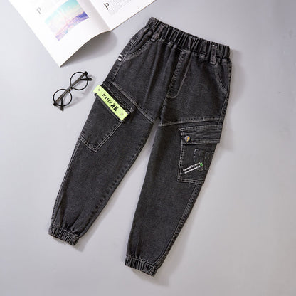 Boys Jeans Autumn Winter New One-Piece Velvet Plush Comfort