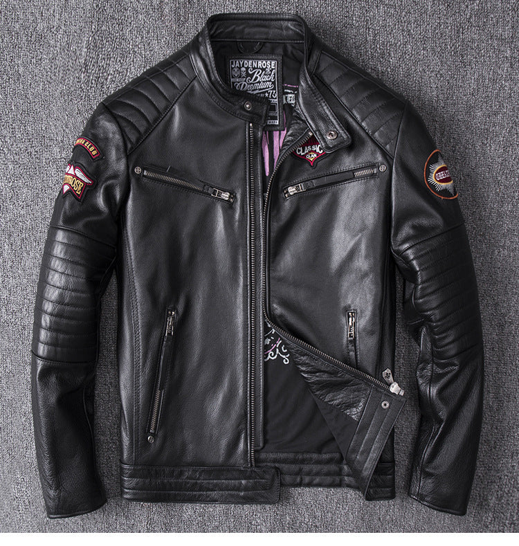 Mens Stand Collar Motorcycle Jacket Coat Bold Minimalist Profile
