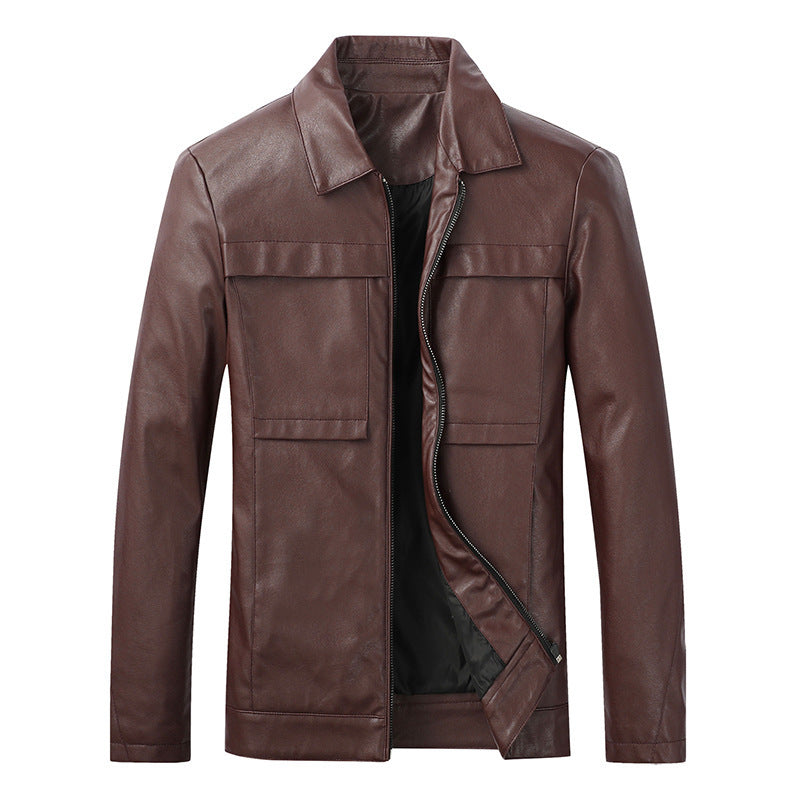 Mens Motorcycle Leather Jacket Slim Lapel Casual Biker Heritage