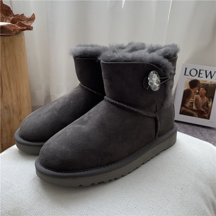 Women's mid-tube flat-bottomed fur snow boots
