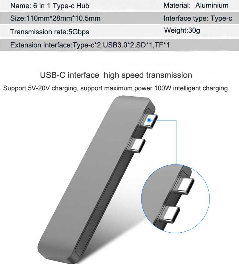HubLink Pro: USB-C Hub with TF SD Card Reader, PD Power & USB 3.0 Adapter