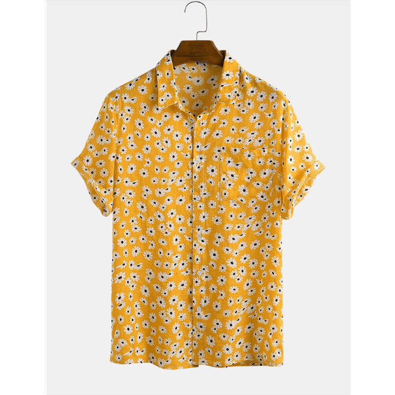 Cotton Linen Hawaiian Printed Cardigan Short Sleeve