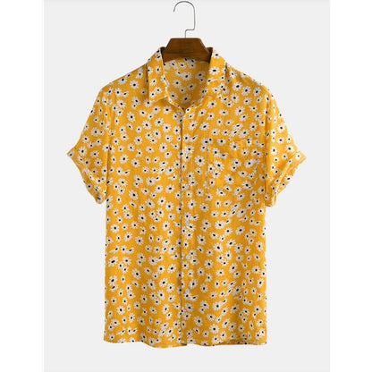 Cotton Linen Hawaiian Printed Cardigan Short Sleeve