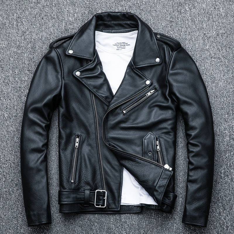 Pure Cowhide Biker Leather Jacket Authentic Premium Hide