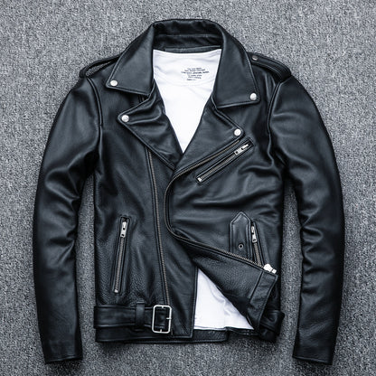 Pure Cowhide Biker Leather Jacket Authentic Premium Hide