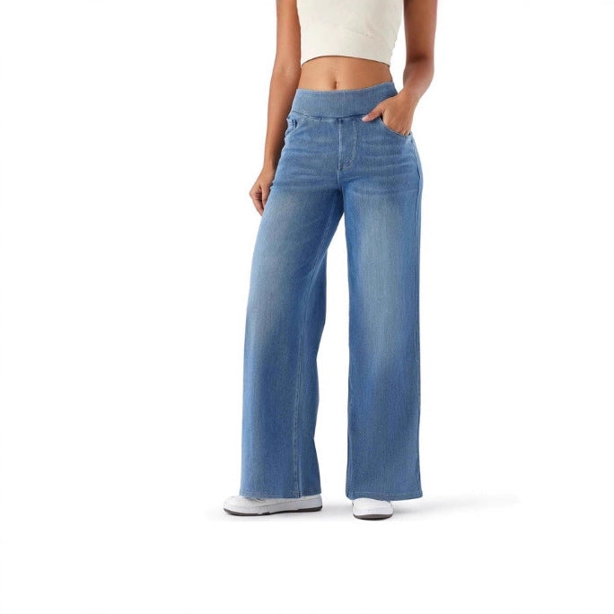 Stretch Waist Drooping Straight Pants Slimming Loose Trendy Denim Trousers