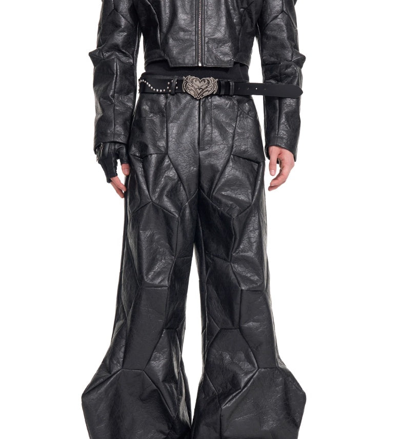 Special-Shaped Deconstruction Stitching PU Leather Pants Mens Autumn Avant-Garde Innovation