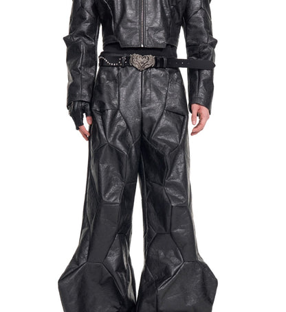 Special-Shaped Deconstruction Stitching PU Leather Pants Mens Autumn Avant-Garde Innovation