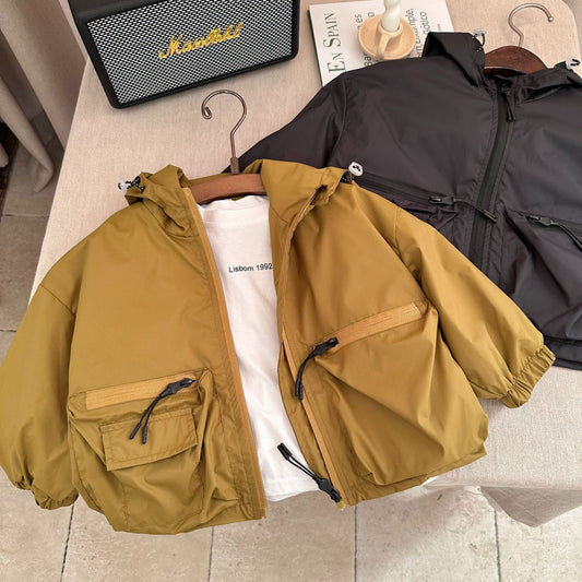 The Minimal Shell: Solid-Color Short Hooded Shell Jacket