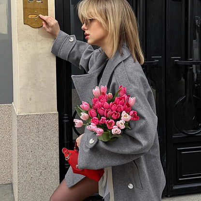 Idle Style Fashionable All-match Mid-length Woolen Women's Suit Jacket