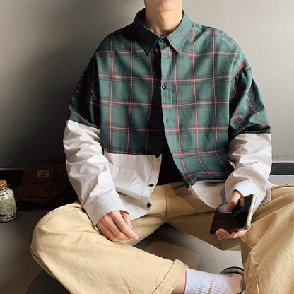 Autumn Japanese Plaid Stitched Long-Sleeve Mens Shirt Heritage Craftsmanship