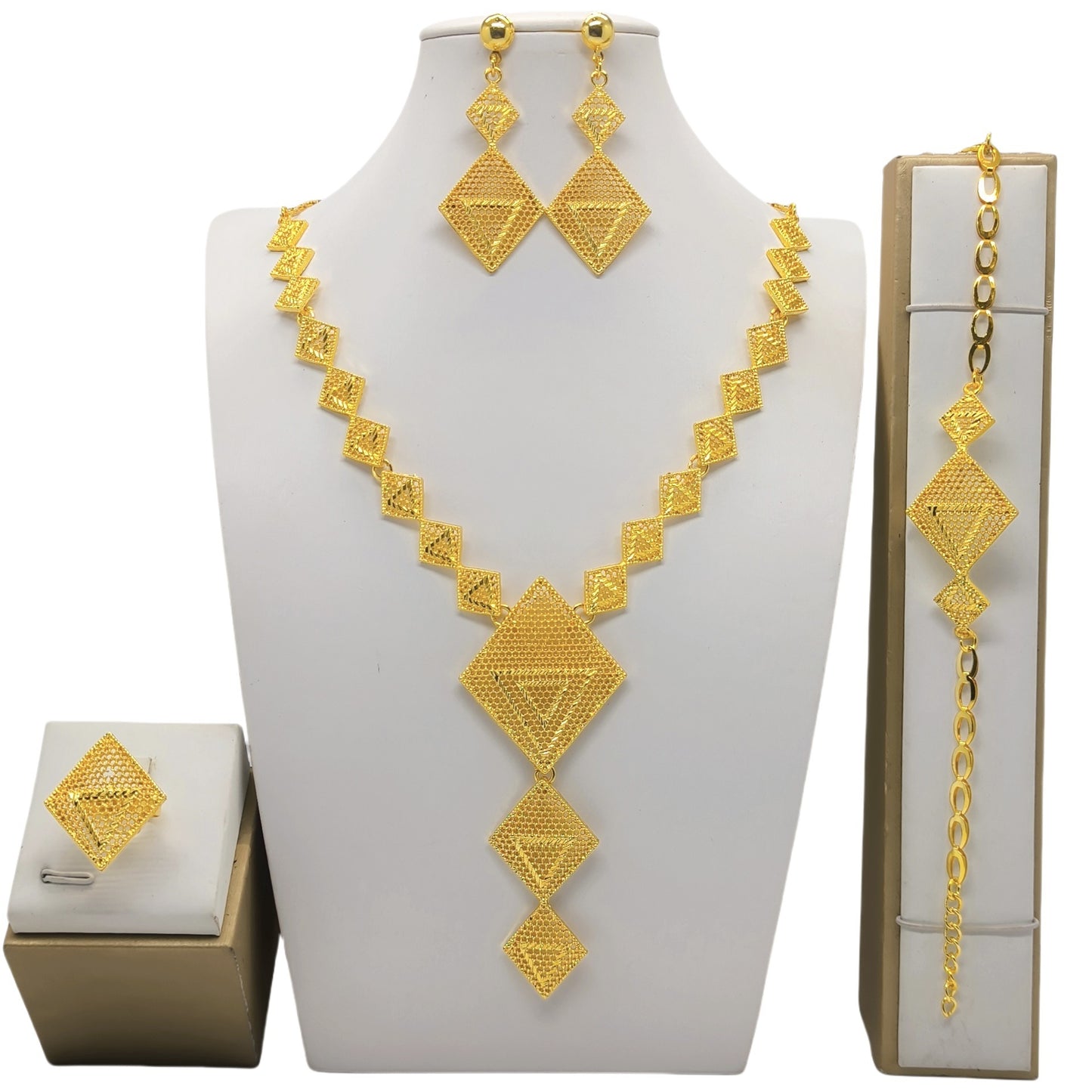 24k Gold-plated Necklace Bracelet Earrings Suit